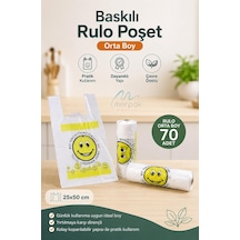 Rulo Poşet Orta Boy 25x50 Cm Gülenyüz Baskılı Poşet Atlet Poşet Market Manav Poşeti Çöp Poşeti