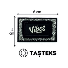 Taşlı Ütülenebilen Veya Sticker Olarak Kullanılabilen Dikdörtgen 'vibes' Yazılı Patch