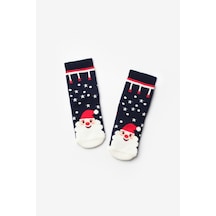 Le Mabelle Lacivert Noel Baba Desenli Kız Çocuk Yılbaşı Çorap Lacivert