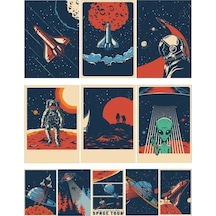 Uzay Poster Sticker Set 9 Parça Telefon, Tablet, Defter, Laptop Sticker