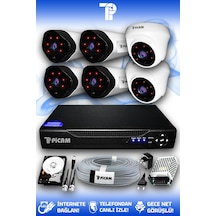 Picam 6 Kameralı Uzay 2 İç Kamera Set 250 GB HDD Full HD Gece Görüşlü Güvenlik Kamerası Sistemi