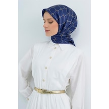 Armine Sura Saf İpek Eşarp 9538 - 34 Lacivert Zincir Desen lacivert