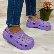 Sonimix 12901 Lila Renk Taşlı Kalın Tabanlı Kadın Terlik 001