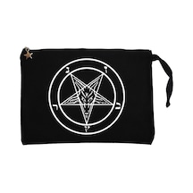 Baphomet Logo Siyah Clutch Astarlı Cüzdan / El Çantası Siyah