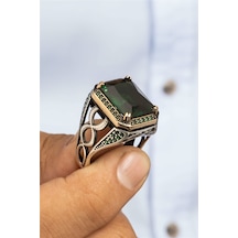 Yeşil Zirkon Taşlı Gümüş Erkek Yüzük -8367 Gümüş