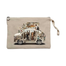 Self Driving Car Krem Clutch Astarlı Cüzdan / El Çantası