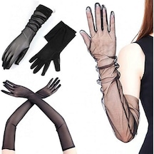 Techmrt Uzun Boy Likralı Siyah Renk Yetişkin Mega Tül Eldiven 53 Cm