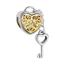 Nur Silver Kalp Asma Kilit Ve Anahtar Gümüş Charm Nur-bl00223
