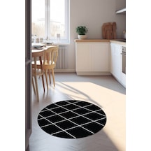 Siyah Kaymaz Tabanlı Yuvarlak Modern Mutfak Halısı Ar1475n11