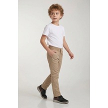 Nacar Store Okul Pantolonu Lastikli Ribana Bel Kanvas Çocuk Pantolonu Okula Dönüş Bej