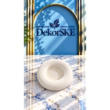 Dekorske - Taş Tozu Yuvarlak Tealight Mumluk - 8x8 Cm - El Yapımı Dekoratif Mumluk Ve Şık Ev Dekoru Beyaz