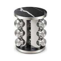 Metal Döner Standlı 12'li Cam Baharatlık Seti, Kapaklı Baharat Kavanozları, 22 Cm Yükseklik, 19 Cm Çap, Ahşap Renkli Diğer