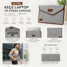 Ergonomik Gri Cırt Cırtlı Keçe Laptop Ve Evrak Çantası 15.6 İnç Sarı