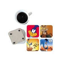 Road Runner Ve Coyote Dekoratif Ahşap Bardak Altlığı Seti 0109 Çok Renkli