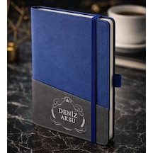 Bk Gift Kişiye Özel Mavi Termo Deri Defter -6, Kartvizit Bölmeli, Çizgili Ivory Kağıt Kobitmeyencom36095 Bk Gift