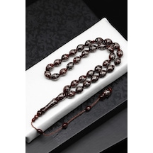 925 Ayar Gümüş İşlemeli Kuka Ağacı Tesbih 9 X 12 Mm Arpa Kesim - T-1871
