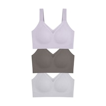 Cottonill Seamless Bra - Elvora Lazer Kesim Rib Dokulu Tül Detaylı Balensiz Kadın Sütyen 3'lü Paket Çok Renkli