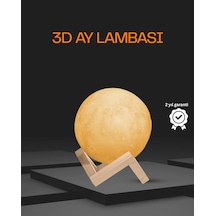 Ahşap Standlı 3d Baskı Ay Lambası 16 Renkli Ve Şarjlı Sarımsı Turuncu
