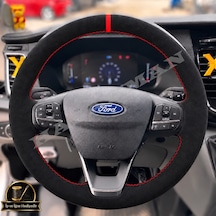 Ford Courier Dikme Direksiyon Kılıfı Full Alcantara Süet Kırmızı Yüzük Ve Kırmızı Dikiş 2023-2026 Siyah