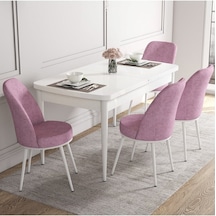 Canisa Concept Kor Serisi, 70x114 Açılabilir Beyaz Yemek Masası Takımı,4 Pembe Sandalye Masa Beyaz Sandalyeler Pembe