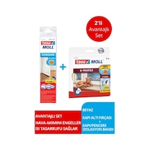 Tesamoll D-profil Kapı Pencere İzolasyon Bandı, 6mx9mmx7mm, Beyaz + Kapı Altı Hava Akımı Önleyici Fırça, 1mx37mm