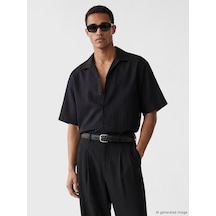 Lcw Vision Siyah Regular Fit Keten Görünümlü Erkek Gömlek