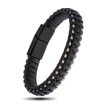 Caseras Hasır Örme Çelik ve Doğal Deri Erkek Bilekllik CSR2221011