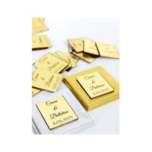 Kişiye Özel 50 Adet Kare Söz,nişan,nikah Çikolatası Üzerine Gold Pleksi İsimlik