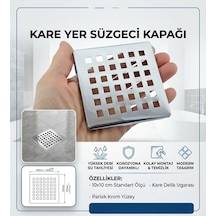 Kare Yer Süzgeci Üst Kapağı 10x10 Cm Parlak Krom Banyo Ve Balkon Gider Izgarası 001