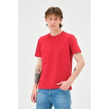 Erkek Bisiklet Yaka Regular Kalıp T-shirt Kırmızı Siyah