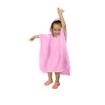 Organik Muslin Bebek Çocuk Kapüşon Plaj Panço Banyo Havlu Pembe