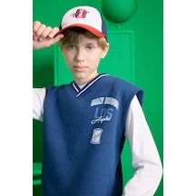 Defacto Erkek Çocuk V Yaka Baskılı Okul Süveteri F2709a825aube829 Mavi