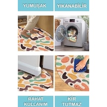 Dizayn Selone Modern Desenli Şönil Pamuk Tabanlı Yıkanabilir Kaymaz Antibakteriyel Yuvarlak Salon Halısı 160x160 Açık Bej