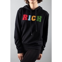 Siyah 2 Iplik Kapüşonlu Sweatshirt Çok Renkli