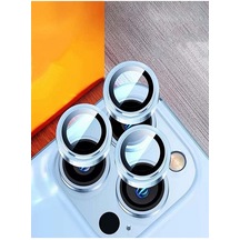 Ermer iPhone 13 Pro Max Uyumlu Kamera Lensi Koruma Camı Safir Metal Çerçeveli Hd Sierra Blue Koruma Lensi