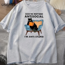Flood Of Style Komik Kedi Okuma Kitap T-shirt Grafik Tees Pamuk Erkek Giyim O Boyun Meme Kısa Kollu Tees Har Gri