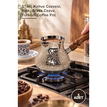 5 Adet Pirinç Cezve 5'' İnç Kahve Cezvesi, Ibrik, Brass Cezve, Turkish Coffee Pot Altın