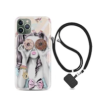 Apple Uyumlu iPhone 11 Pro Max Kılıf Boyun Askılı Donut Girl 1408