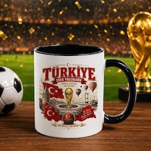 Bk Gift Türkiye Taraftar Temalı Dünya Futbol Kupası Tasarımlı Siyah Kupa Bardak-1 Tek Yürek Milli Takım Ruhu Beyaz