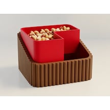 3d Baskı Fıstık Kasesi - Çift Hazneli Kabuk Ayırıcı Sunum Kasesi - Kahverengi Kırmızı Çok Renkli