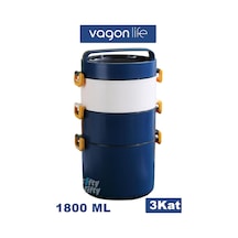 Vagonlife Lunch Box 3 Katlı Büyük Boy 1800 Ml Ofis-okul İçin Yeni Nesil Sefer Tası-fflbox3kat1800ml Lacivert