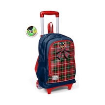 Coral High Kids Lacivert Ekose Fiyonk Desenli Üç Bölmeli Çekçekli Okul Sırt Çantası 34007 Kırmız - Mor