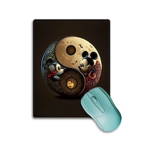 Sonictouch Kahverengi Miki Fare Ying Yang Temalı Kaydırmaz Gaming Oyuncu Dikişsiz Mouse Pad/ped 17x21cm