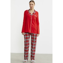 Sementa Gömlek Model Ekose Pijama Takım - Kırmızı Kırmızı
