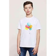 Watercolor Balloons Colors Baskılı Unisex Çocuk Beyaz T-Shirt