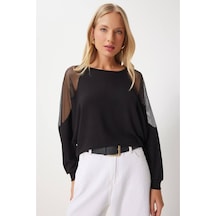 Kadın Pamuklu Kumaş Kolları Fileli Bluz