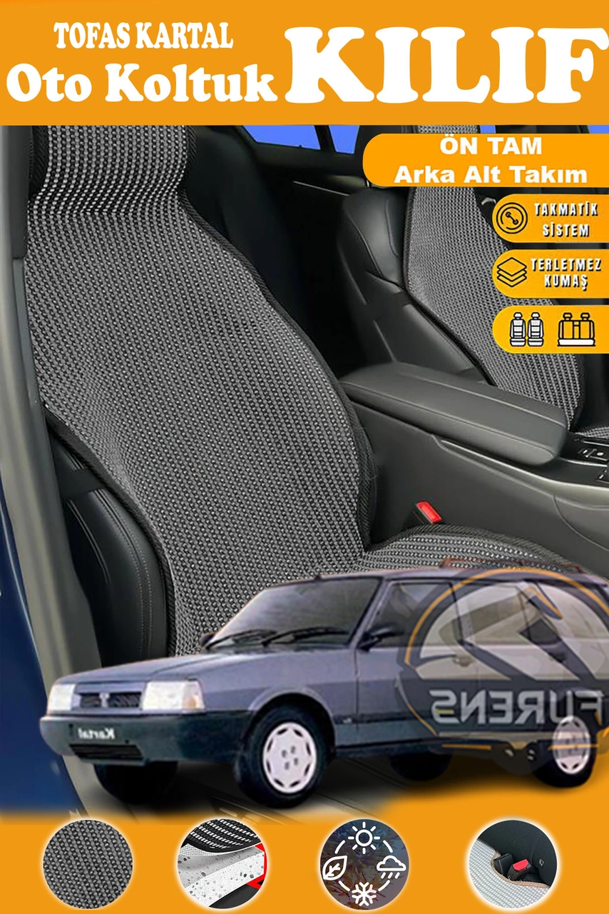 Tofaş Kartal Uyumlu Siyah Prestij Serisi Dokuma Kumaş Oto Koltuk Kılıfı Ön Tam Arka Alt