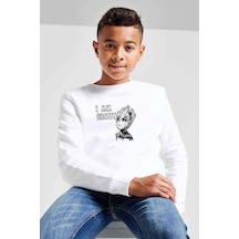Tshirthane I Am Groot Wood Text Baskılı Unisex Çocuk Beyaz Sweatshirt Beyaz
