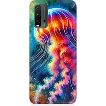 Xiaomi Redmi 9t Uyumlu Renkli Denizanası Derinlikte Desenli Silikon Kılıf Çok Renkli