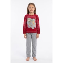 İki Yıldız Kız Çocuk Pijama Takım Bgl-92108 Kırmızı